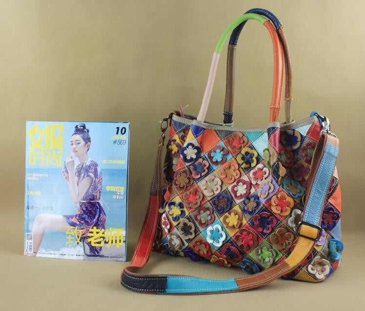 Chic fashion beautiful flower stitching Handbag