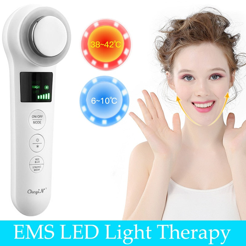 EMS Ultrasonic Facial Massager with Electric Vibration and LED Photon Hot Cold