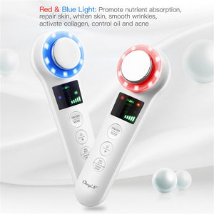 EMS Ultrasonic Facial Massager with Electric Vibration and LED Photon Hot Cold