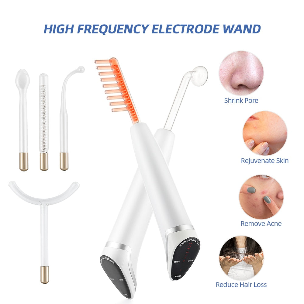 New 6 in 1 High Frequency Electrode Wand Electrotherapy Glass Tube Anti Wrinkle